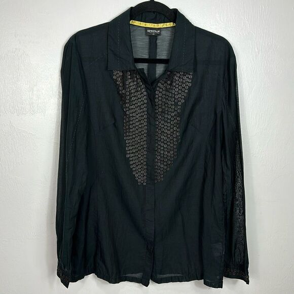 Sportalm Kitzbuhel Tops - Sportalm Kitzbuhel Black Cotton Silk Blend Embellished Button Down Shirt Size M
